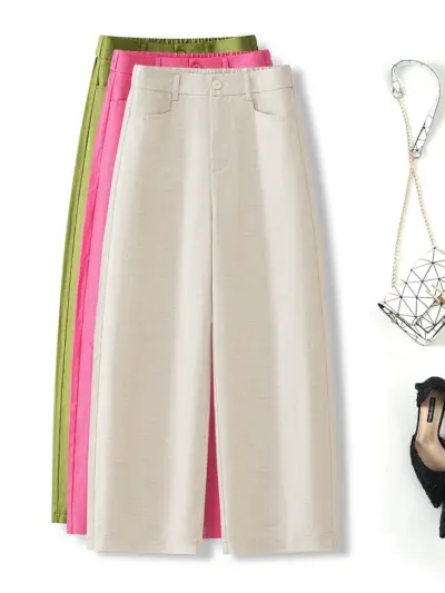 2026 Summer New Tencel Linen Cropped Wide Leg Pants Candy Colors